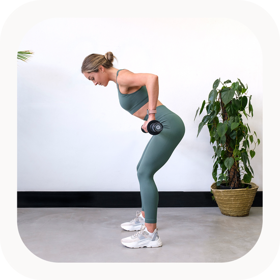 Coach Cords (Daniella Corder) doing a standing row with a barbell.